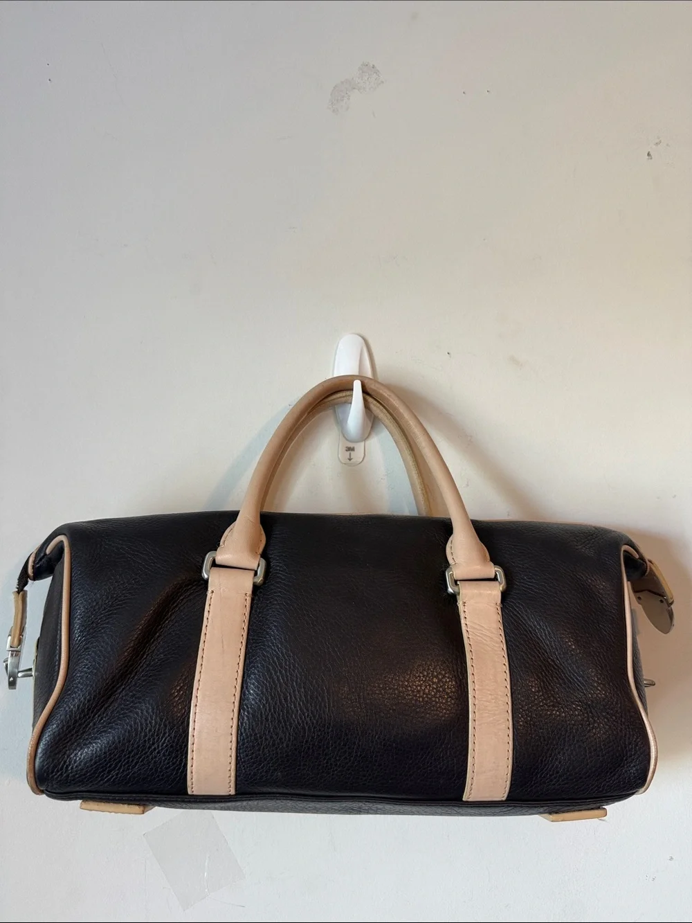 Ann Taylor Vintage #Y2K Dark Brown Leather Duffel with Beige Trim Handbag